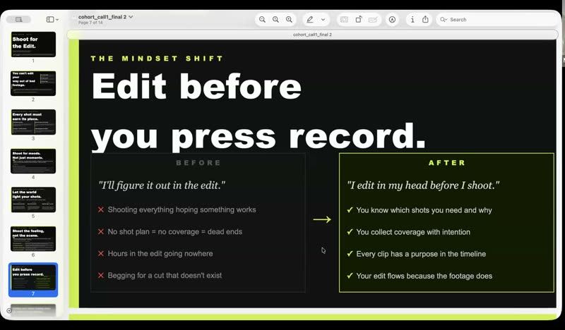 Slide from call 1: Edit before you press record