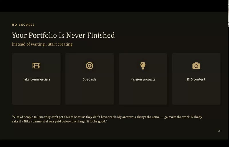 Slide from call 5: Your portfolio is never finished
